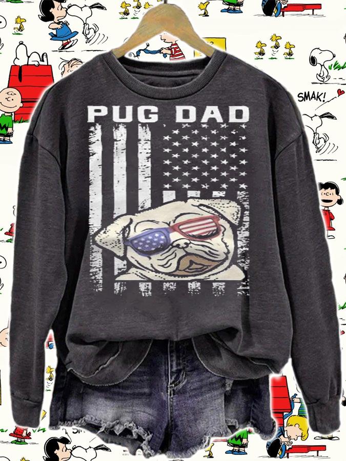 Pug Dad Ever American Flag Sunglasses Cute T-Shirt sweatshirt