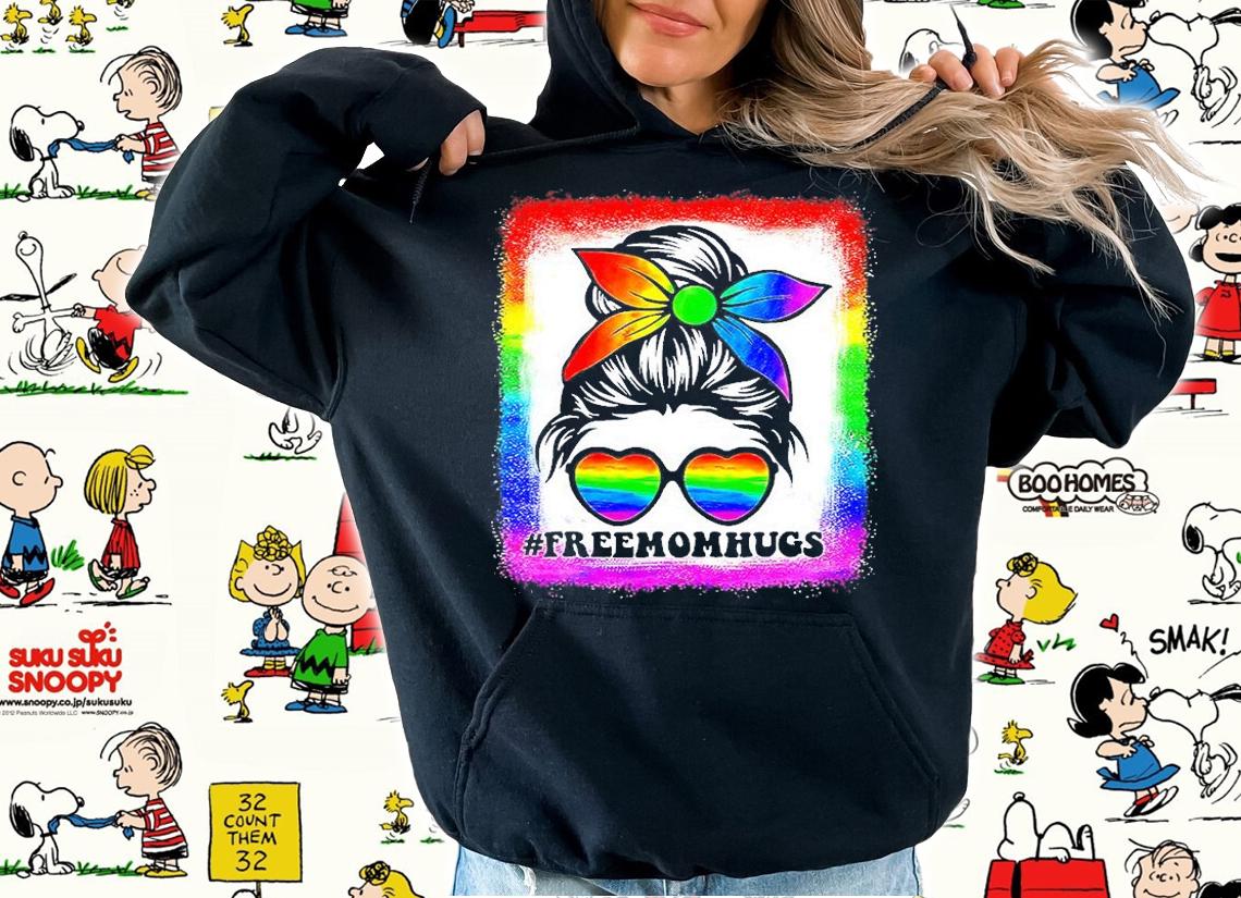 Free Mom Hugs Bleached Rainbow Messy Bun LGBT Pride T-Shirt hoodie