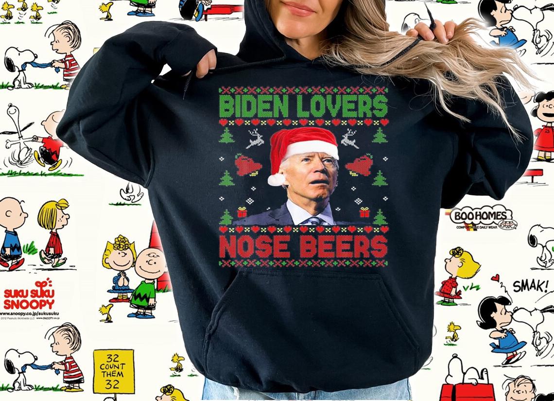 Funny Santa Biden Loves Nose Beers Christmas Ugly T-Shirt hoodie