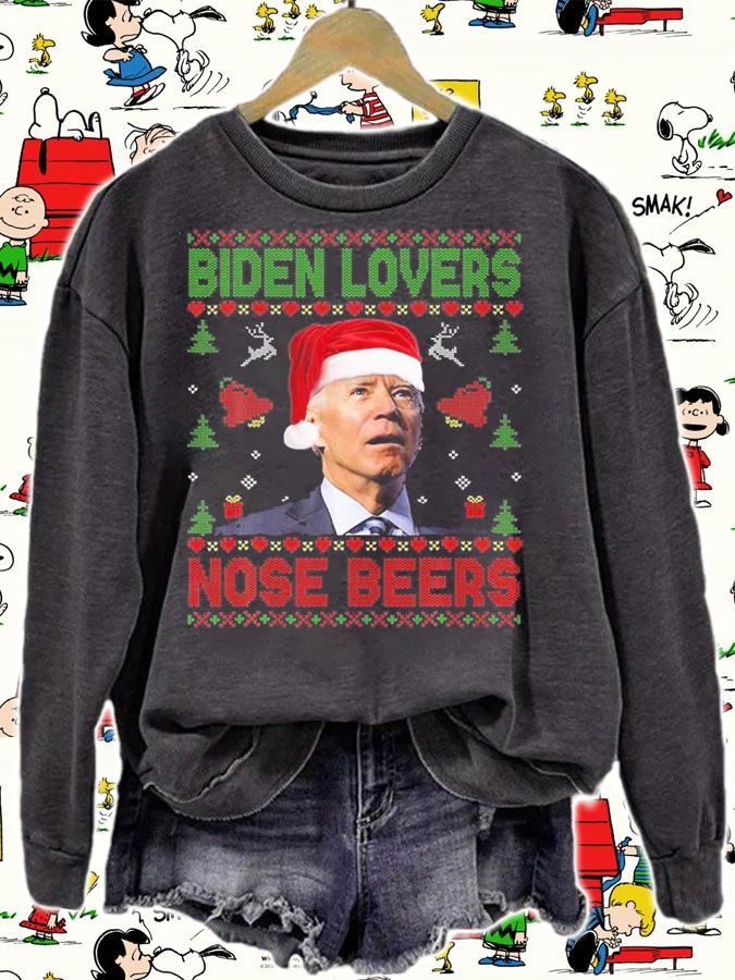 Funny Santa Biden Loves Nose Beers Christmas Ugly T-Shirt sweatshirt
