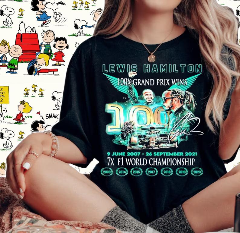 Lewis Hamilton 9 June 2007 26 September 2021 7X F1 World Championship Signatures Shirt woman shirt
