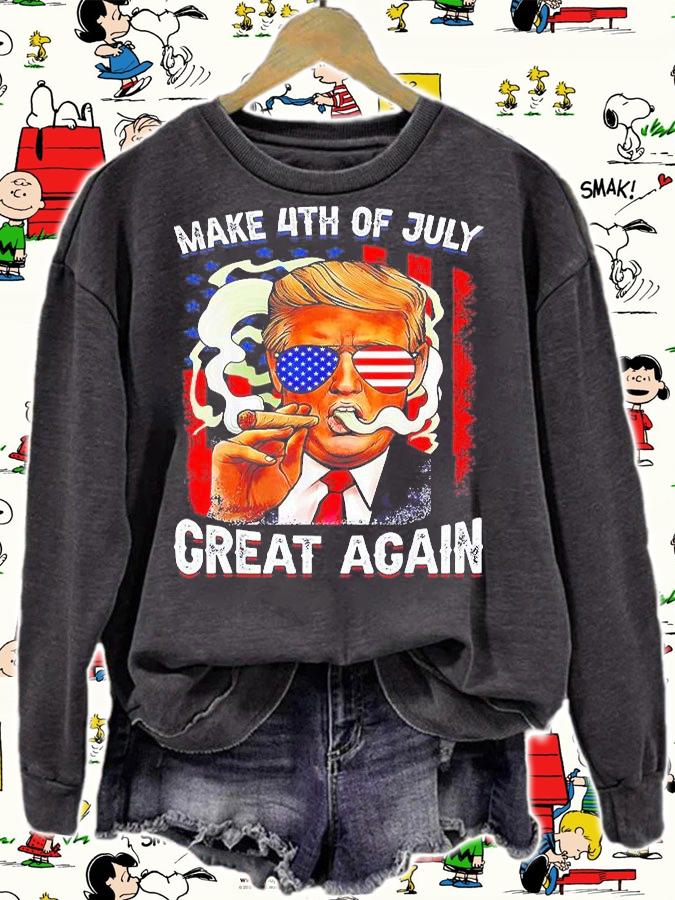 Make 4th of July Great Again USA Flag Trump Smoking T-Shirt sweatshirt