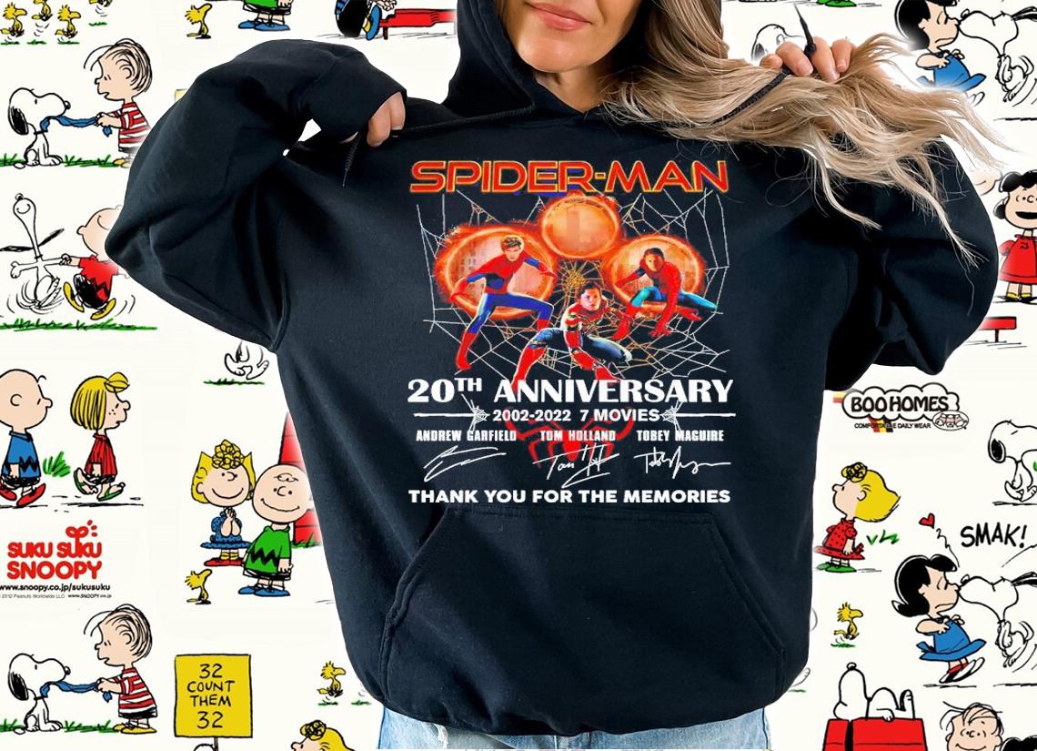 Spider Man 20th Anniversary 2002-2022 7 Movies Signatures Thank You For The Memories Shirt hoodie