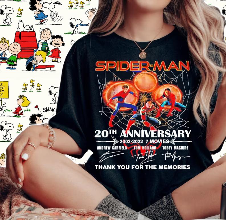 Spider Man 20th Anniversary 2002-2022 7 Movies Signatures Thank You For The Memories Shirt woman shirt