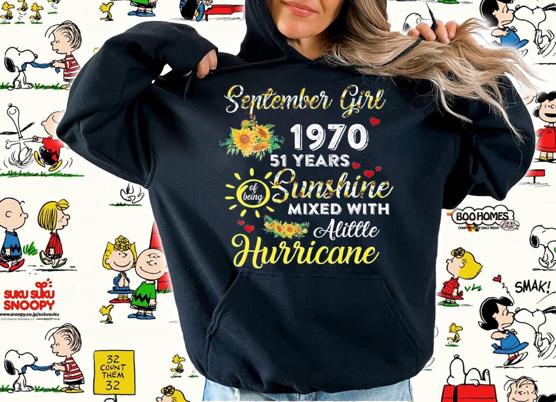 Awesome Since September 1970 51 Years Sunshine Mixed With A Little Hurricane Birthday Flower T-Shirt hoodie