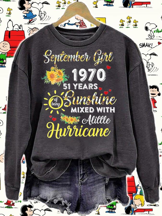 Awesome Since September 1970 51 Years Sunshine Mixed With A Little Hurricane Birthday Flower T-Shirt sweatshirt