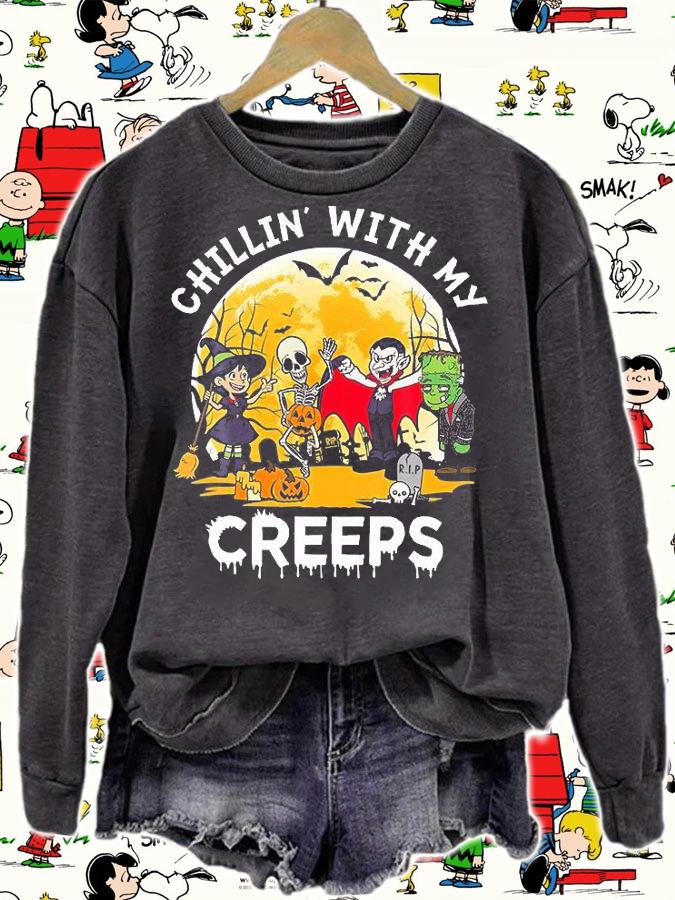 Chillin With My Creeps Scary Monster Family Funny T-Shirt