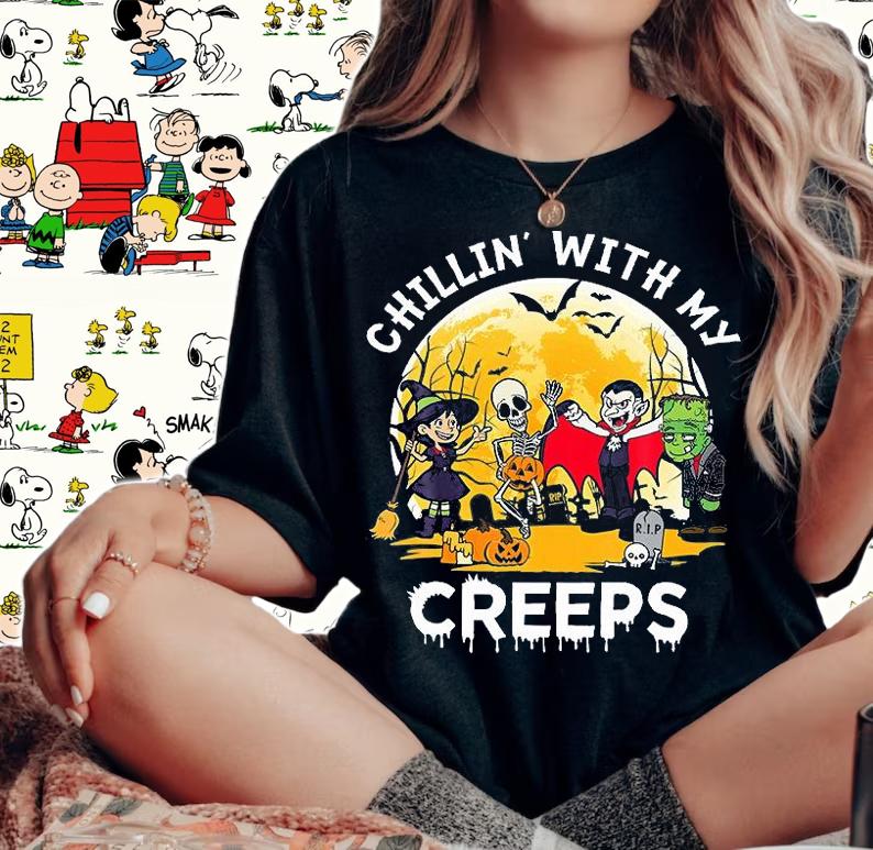 Chillin With My Creeps Scary Monster Family Funny T-Shirt