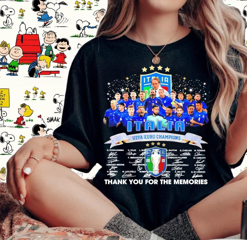 Italia UEFA EURO Champions signatures 2021 thank you for the memories shirt