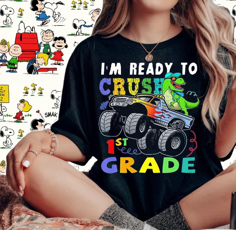 Kids I'm Ready To Crush 1St Grade Dinosaur Back To School T-Shirt woman shirt