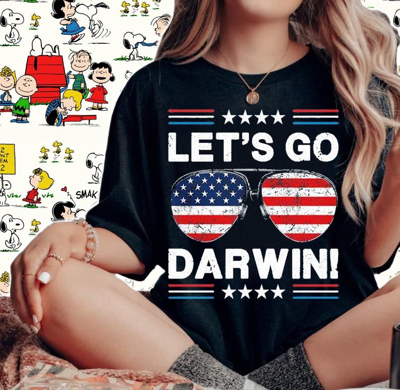 Let's Go Darwin Funny Sarcasitic Sunglasses Vintage T-Shirt woman shirt