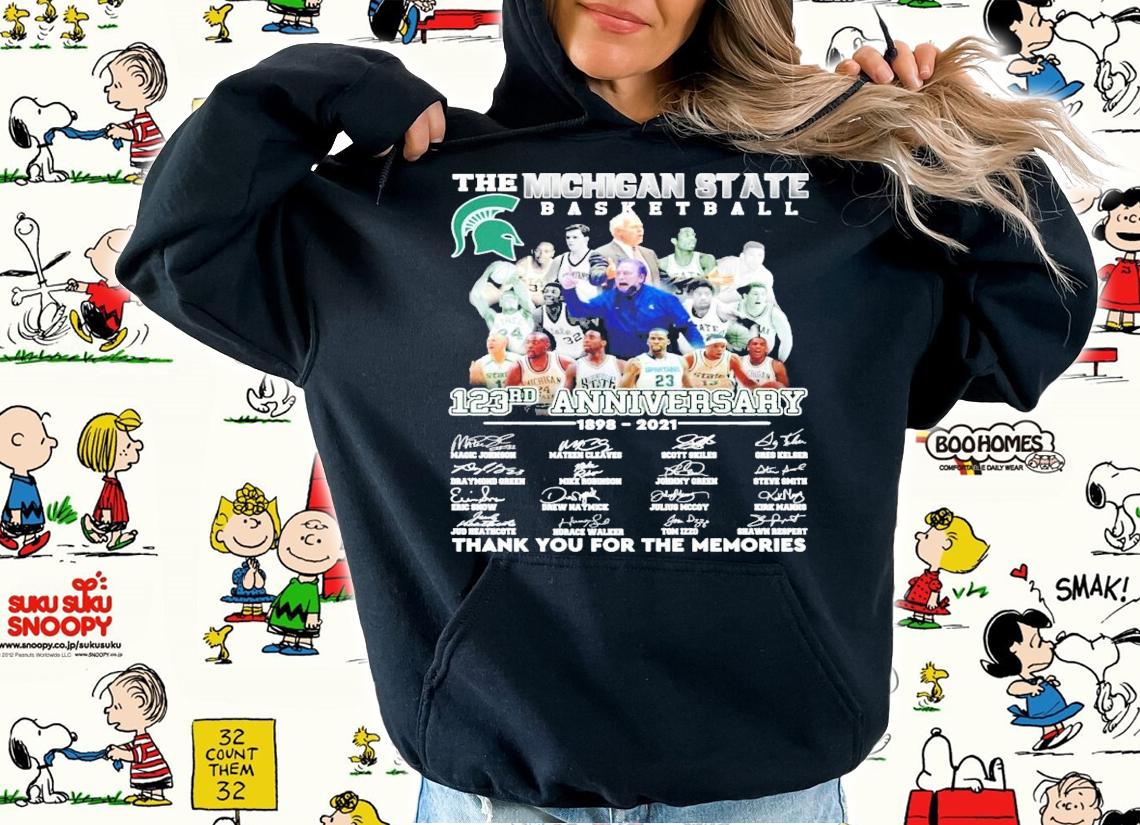 The Michigan State basketball 123rd anniversary 1898-2021 signatures shirt hoodie