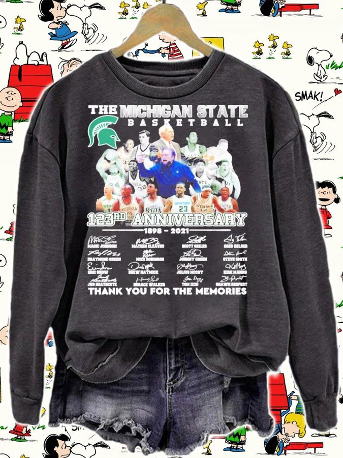 The Michigan State basketball 123rd anniversary 1898-2021 signatures shirt sweatshirt