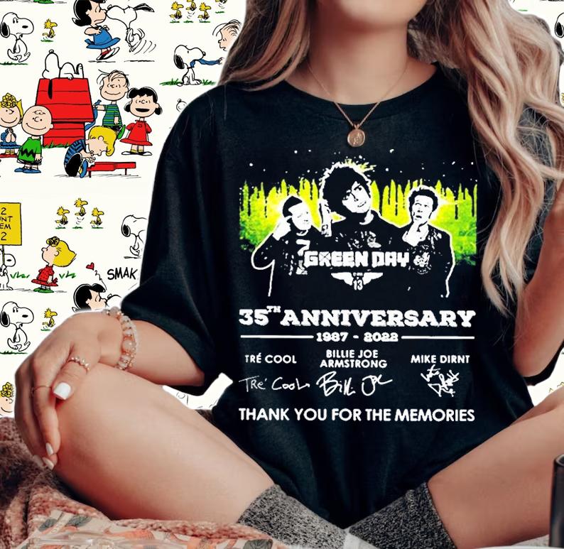 Green Day 35th Anniversary 1987 2022 Signatures Thank You For The Memories Shirt woman shirt