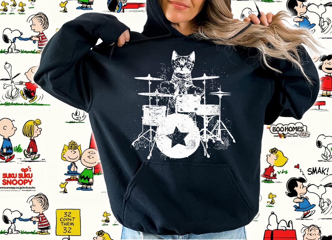 Punk Rockstar Kitten Kitty Cat Drummer Playing T-Shirt hoodie