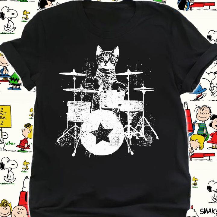 Punk Rockstar Kitten Kitty Cat Drummer Playing T-Shirt shirt