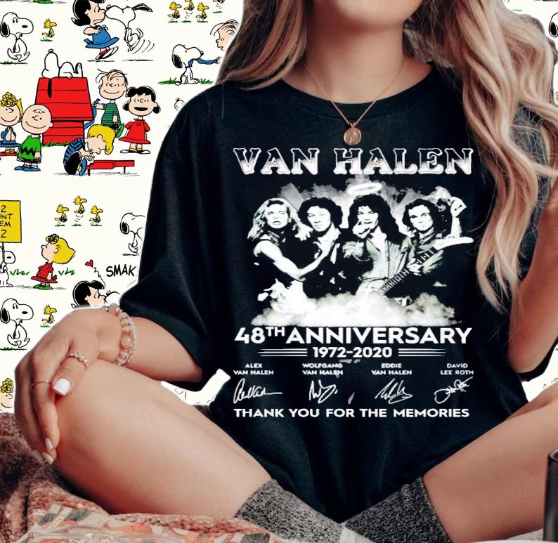 Van Halen 48th Anniversary 1972 2020 thank you for the memories signatures t-shirt woman shirt