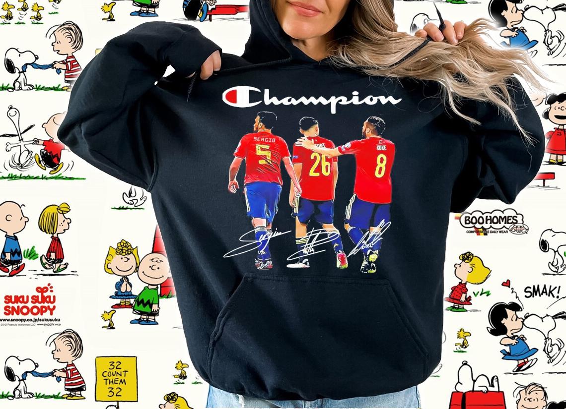 Champion Spain Sergio Busquets Koke Midfielder Pedri Fordard signature t-shirt