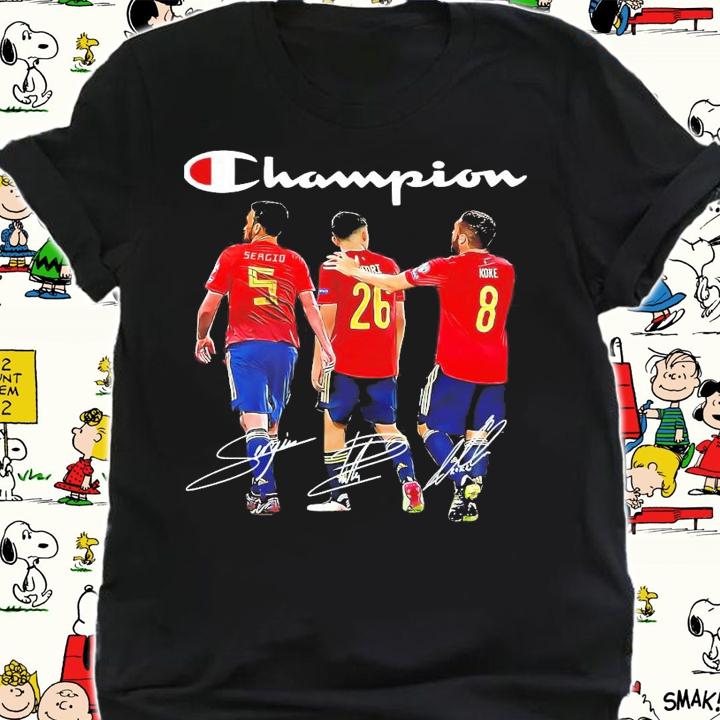 Champion Spain Sergio Busquets Koke Midfielder Pedri Fordard signature t-shirt