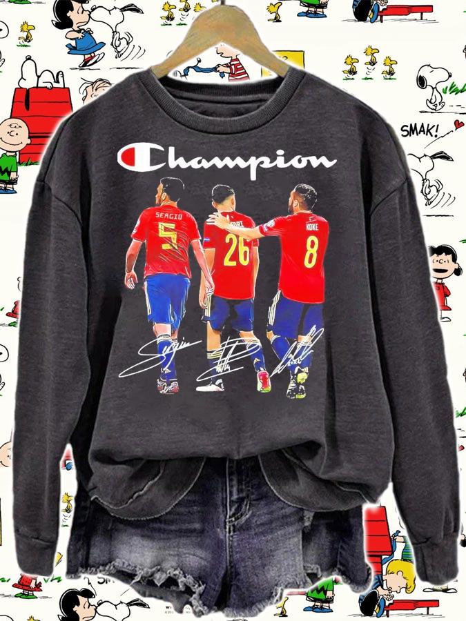 Champion Spain Sergio Busquets Koke Midfielder Pedri Fordard signature t-shirt