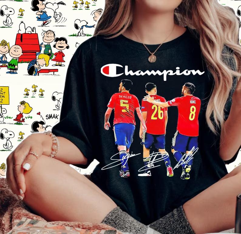 Champion Spain Sergio Busquets Koke Midfielder Pedri Fordard signature t-shirt