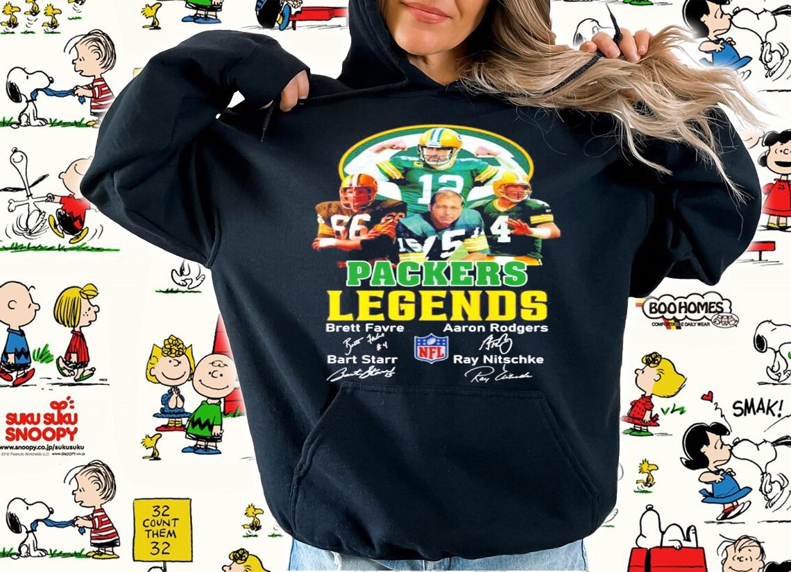 Packers Legends Brett Favre Aaron Rodgers Bart Starr Ray Nitschke signatures shirt