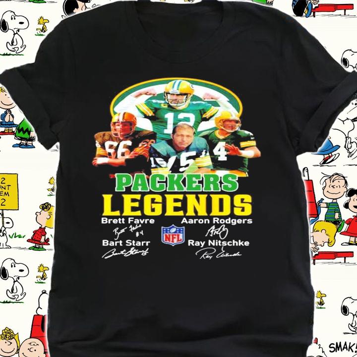 Packers Legends Brett Favre Aaron Rodgers Bart Starr Ray Nitschke signatures shirt