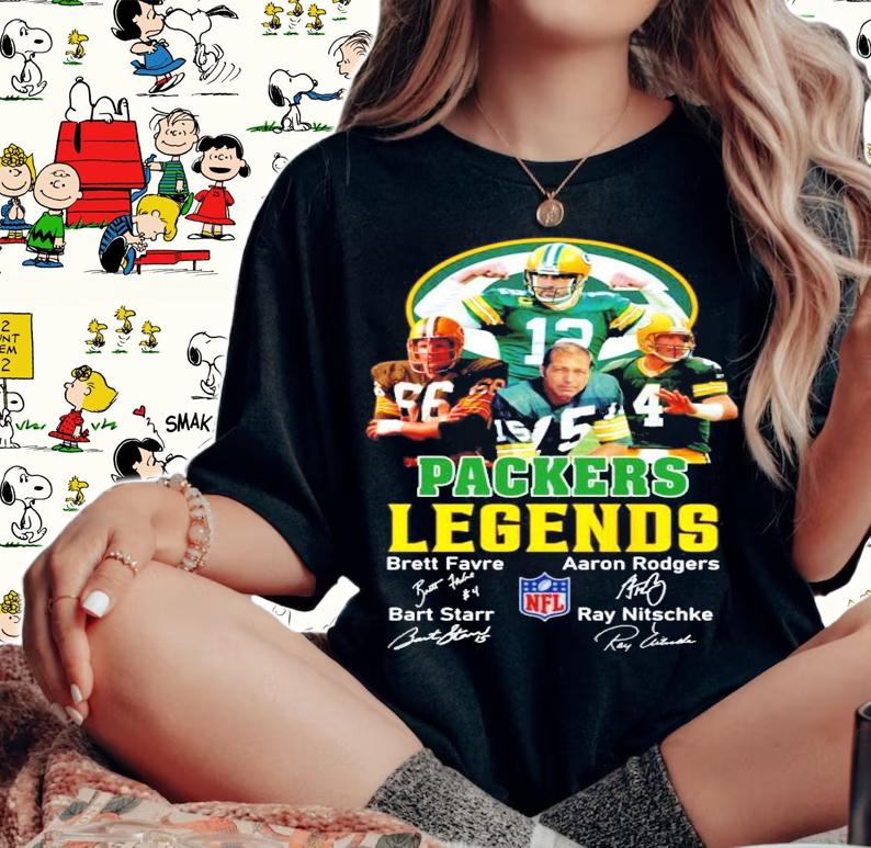 Packers Legends Brett Favre Aaron Rodgers Bart Starr Ray Nitschke signatures shirt