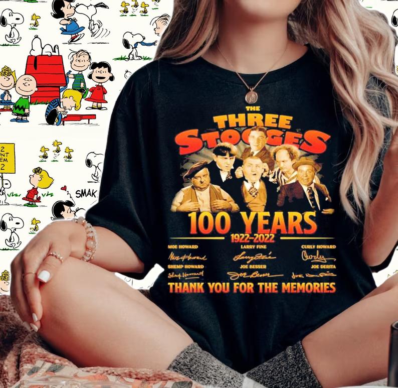 The Three Stooges 100 Years 1922-2022 Signatures Thank You For The Memories Shirt woman shirt