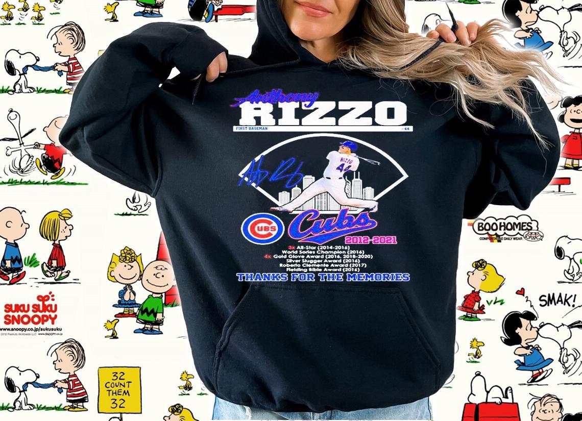 Anthony Rizzo first baseman Cubs 2012-2021 thank the memories signature T-shirt