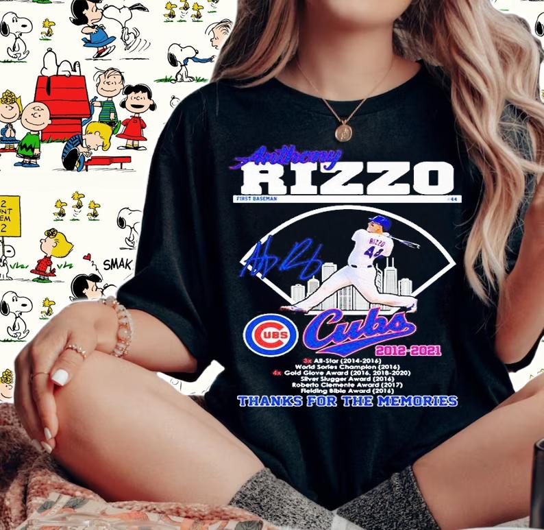 Anthony Rizzo first baseman Cubs 2012-2021 thank the memories signature T-shirt