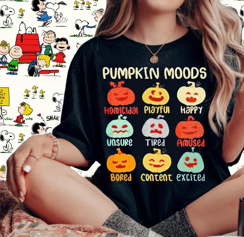 Funny Pumpkins emotions Pumpkin moods Halloween T-shirt woman shirt