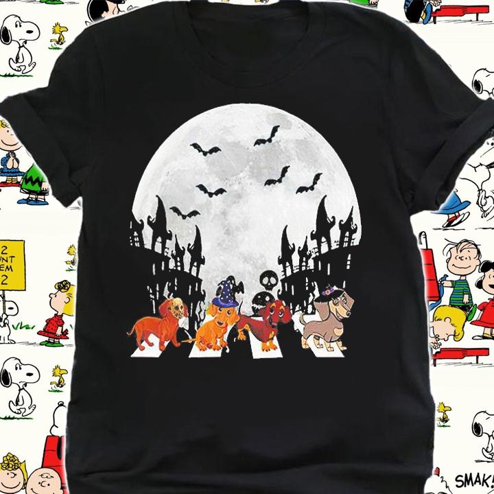 Halloween Dachshund Under The Moon, Dachshund Witch Abbey Roads T-shirt shirt