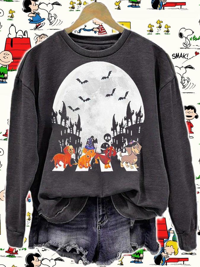 Halloween Dachshund Under The Moon, Dachshund Witch Abbey Roads T-shirt sweatshirt