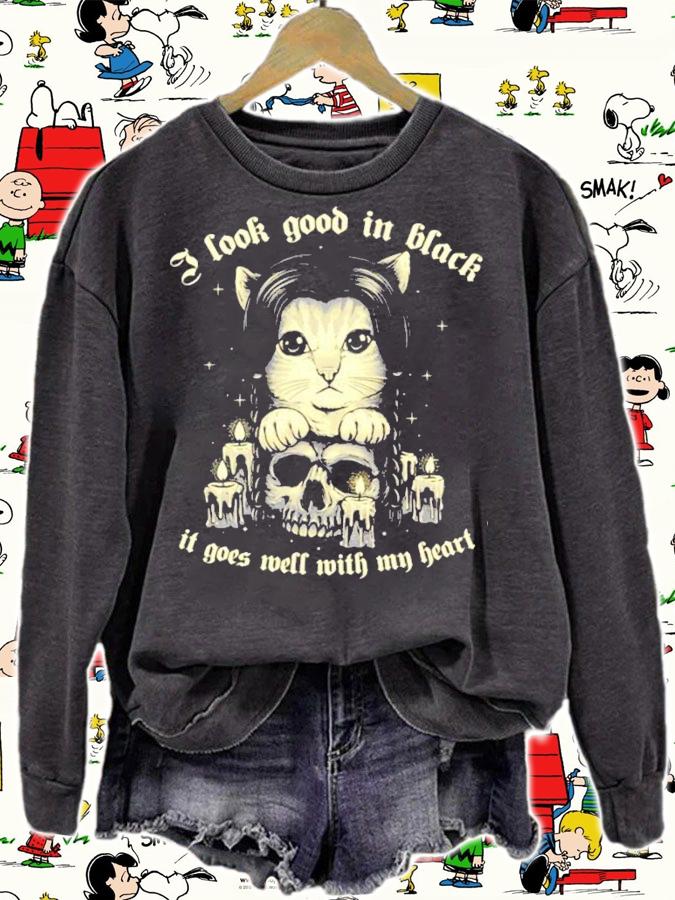 I Look Good In Black It Goes Well With My Heart Shirt sweatshirt