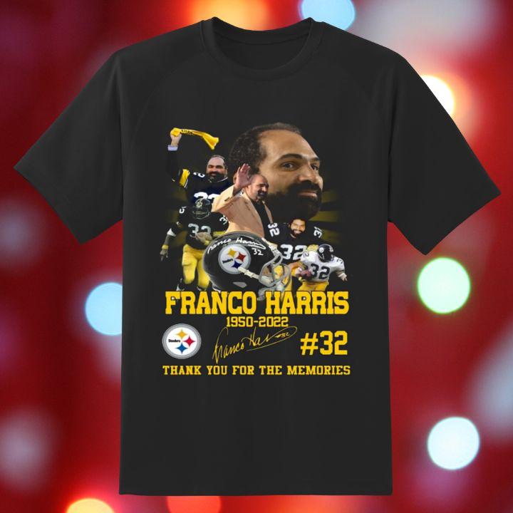 R.I.P Franco Harris 1950–2022 Signature No. 32 Pittsburgh Steelers T-Shirt