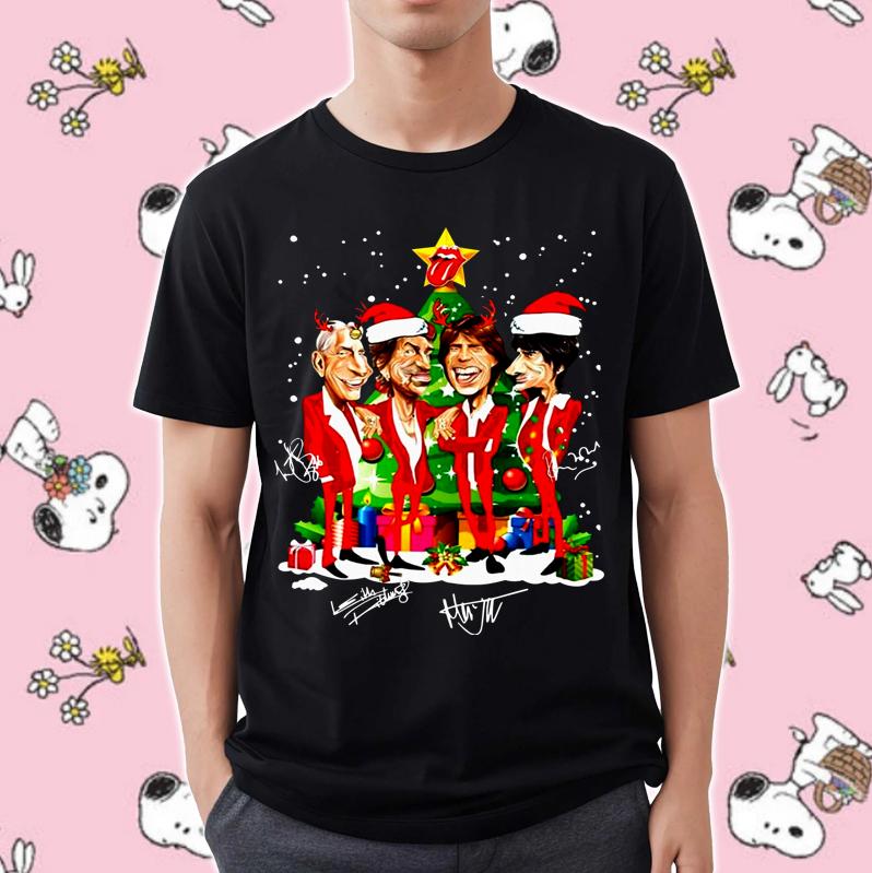 Rolling Stones Christmas Shirt – Band Member Cartoon & Signatures Gift