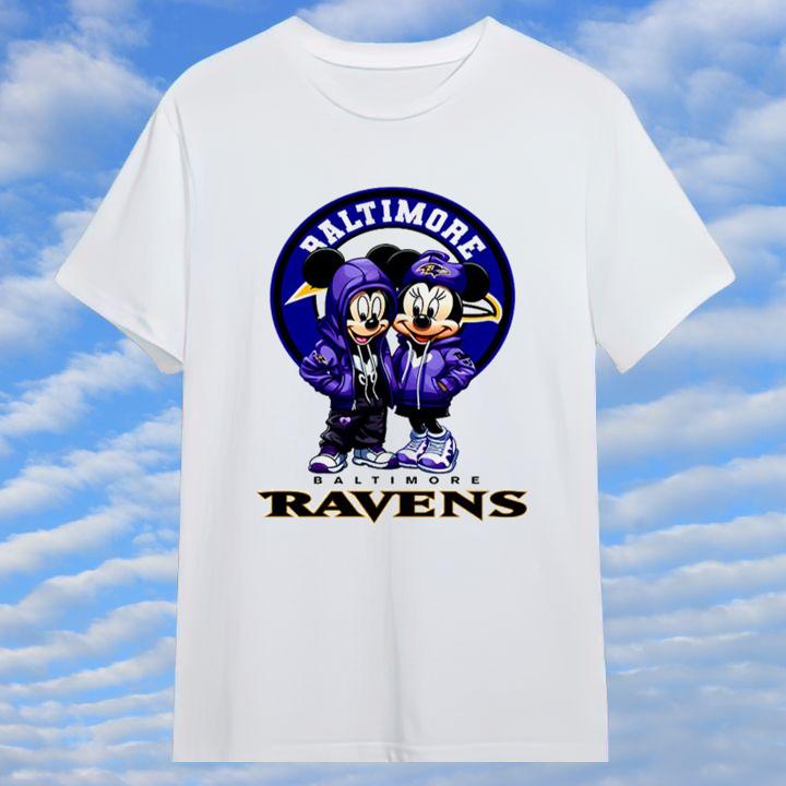Official Baltimore Ravens Walt Disney Mickey And Minnie Mouse T-Shirt
