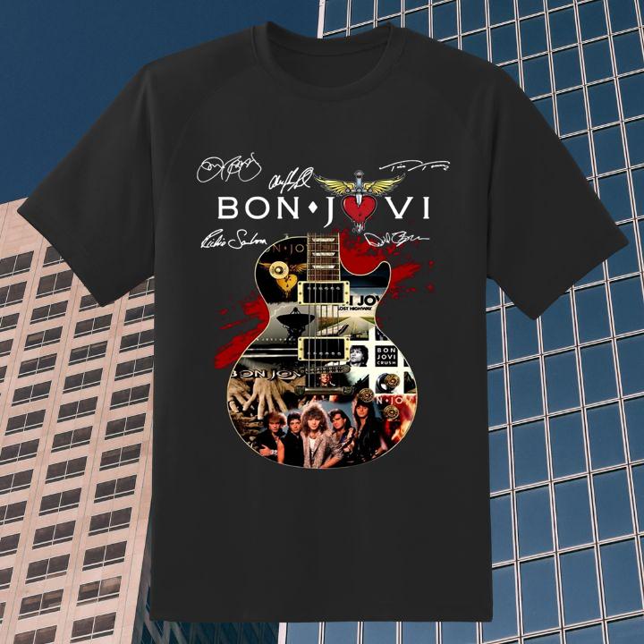 Bon Jovi Rock Band Guitar Signed T-Shirt