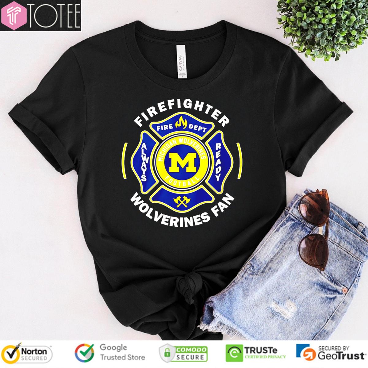 Fire Dept Michigan Wolverines Logo Football Firefighter T-Shirt