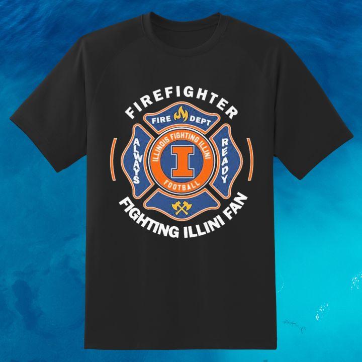 Fire Dept Illinois Fighting Illini Logo Football Firefighter T-Shirt