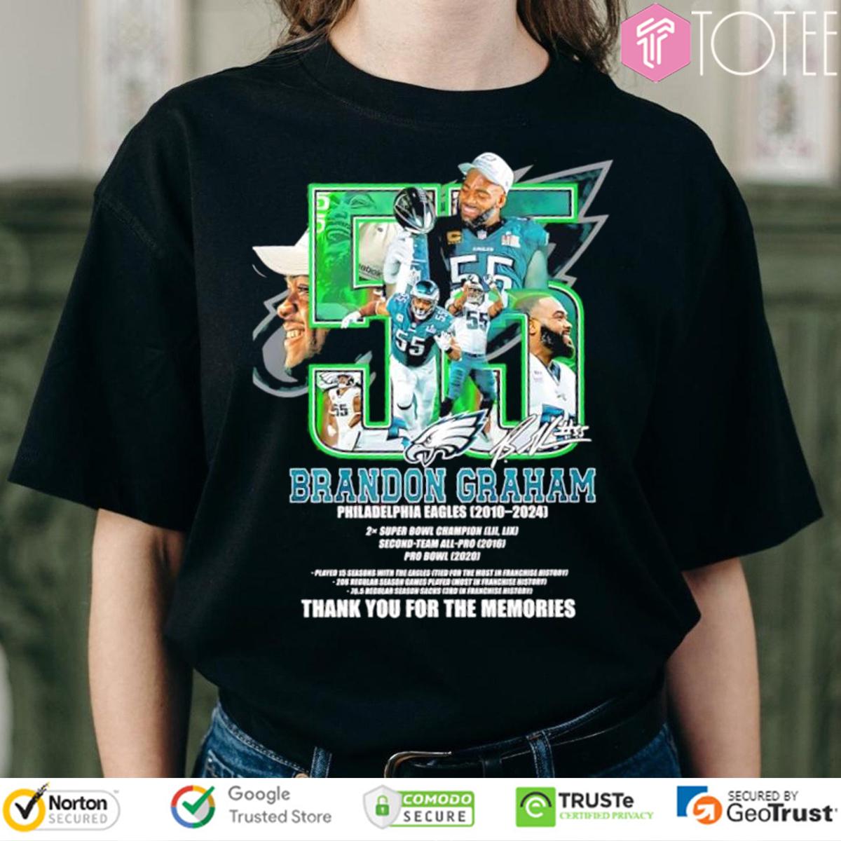 55 Brandon Graham Philadelphia Eagles 2010 2024 Signed T-Shirt