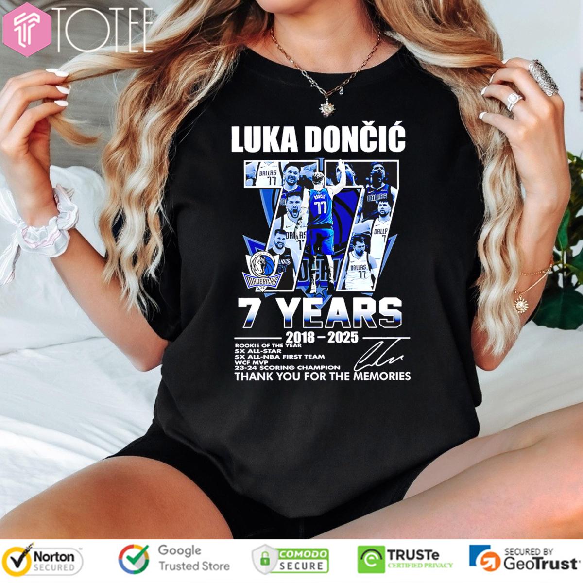 Dallas Mavericks 77 Luka Doncic 7 Years 2018-2025 Signature t-shirt