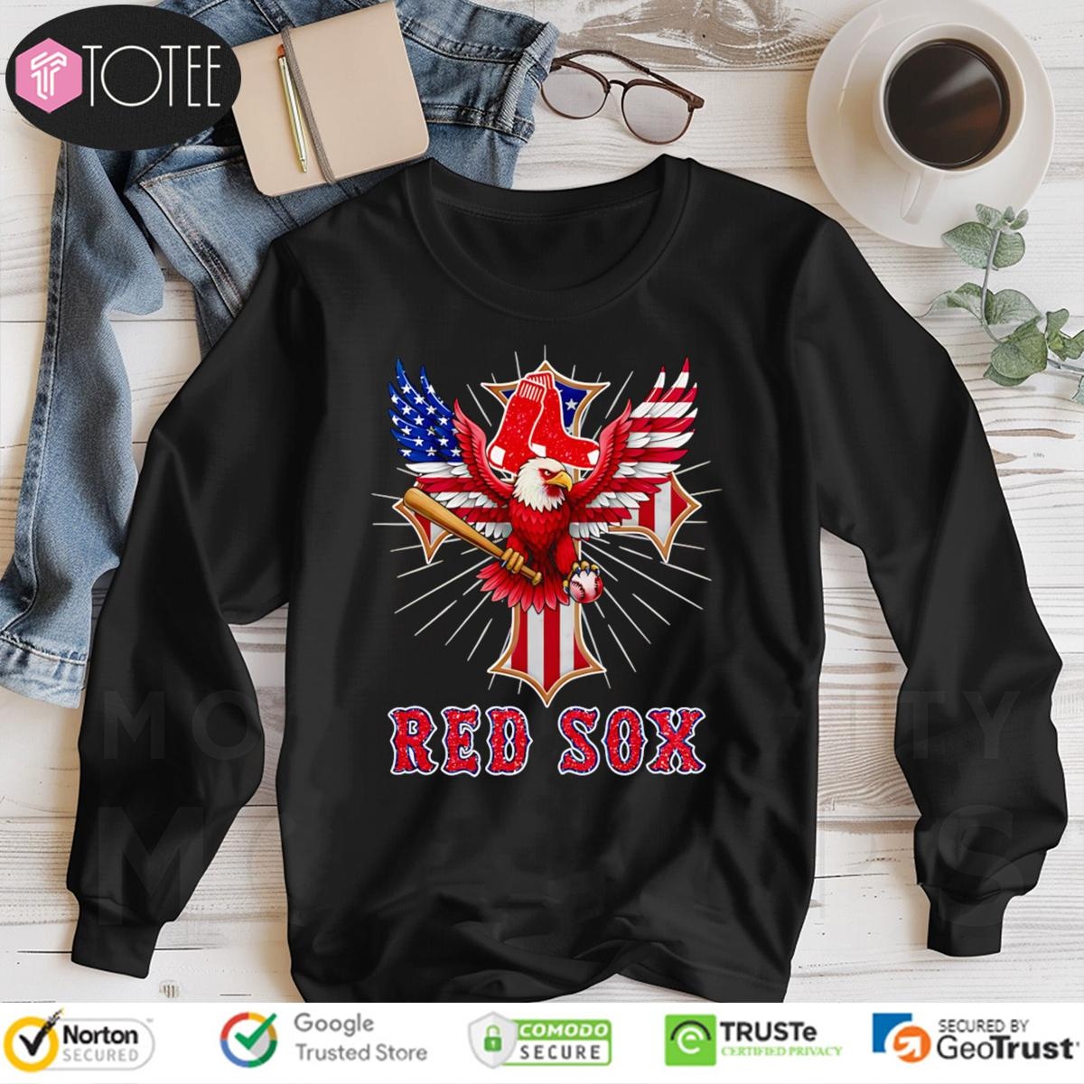 Eagle Cross Boston Red Sox Baseball American Flag 4Th Of July Long Sleeve