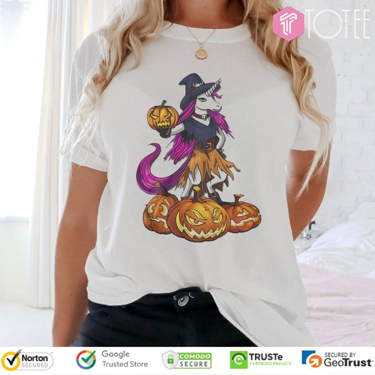 Unicorn Witch Spooky Halloween Pumpkin T-shirt